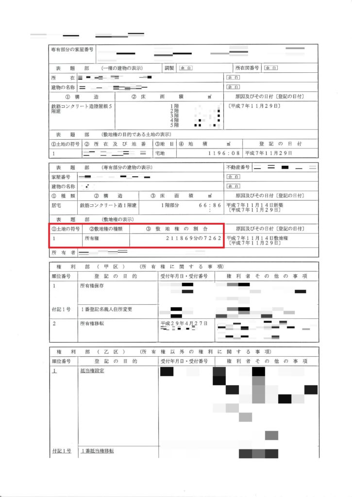 登記情報（敷地権の割合）